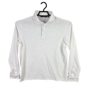 Womens Murano Liquid Luxury White Polo Shirt Long Sleeve 100% Cotton Size L